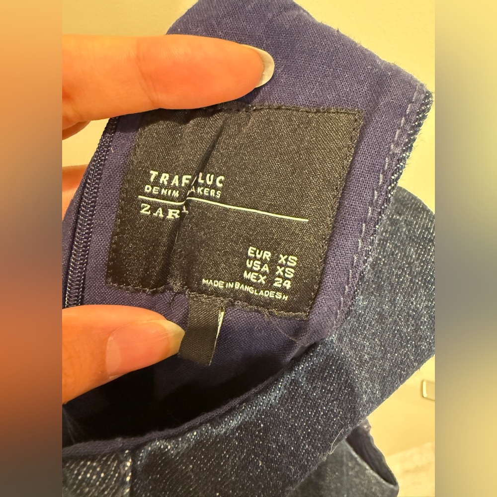 Zara Trafaluc Denim Overall Skirt Dark Blue Mini - Picture 2 of 3